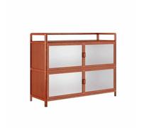 Buffet d‘Appoint en Aluminium pour Cuisine et Salle à Manger, Style Vintage | Panneau arrière amovible, fermeture magnétique double, étagères en verre dépoli, finition brun rougeâtre(2Tier,100cm)