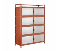 Buffet d‘Appoint en Aluminium pour Cuisine et Salle à Manger, Style Vintage | Panneau arrière amovible, fermeture magnétique double, étagères en verre dépoli, finition brun rougeâtre(4Tier,50cm)