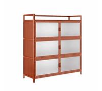 Buffet d‘Appoint en Aluminium pour Cuisine et Salle à Manger, Style Vintage | Panneau arrière amovible, fermeture magnétique double, étagères en verre dépoli, finition brun rougeâtre(3Tier,100cm)