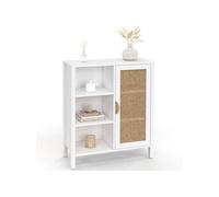 IDMarket - Buffet d'appoint EDHEN 3 étagères et Placard 70 cm | Coloris bois blanc et cannage