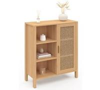 IDMarket - Buffet d'appoint 3 étagères et Placard 70 cm EDHEN Bois et cannage