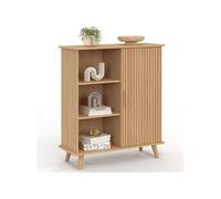 IDMarket - Buffet d'appoint 3 étagères et Placard 70 cm Juliette Effet Lattes tasseau Bois