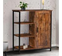 Buffet d'appoint 3 étagères et placard DAYTON effet vieilli design industriel 70 cm Bois