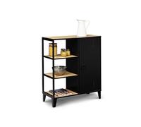 IDMarket - Buffet d'appoint 3 étagères et Placard métal Noir et Plateau Bois 70 cm Ester Design Industriel