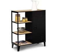 IDMarket - Buffet d'appoint 3 étagères et Placard métal Noir et Plateau Bois 70 cm Ester Design Industriel