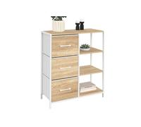 IDMarket - Buffet d'appoint 70 cm 3 tiroirs et étagères Utah | Design industriel, coloris bois et blanc