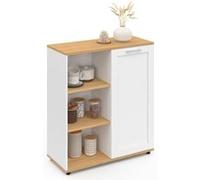 IDMarket - Buffet d'appoint 70 cm VITO 3 étagères et Placard Blanc et Plateau Bois