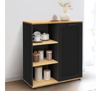 Buffet D'appoint 70 Cm Vito 3 Étagères Et Placard Noir Et Plateau Bois Noir