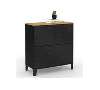 IDMarket - Buffet d'appoint casier 70 cm Ester 4 Portes en métal Noir Plateau Bois Design Industriel