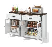 Buffet de 140 cm avec 4 portes et 2 tiroirs - Buffet multifonction en panneau de fibres synthétiques/verre, vitrine de bar et meuble TV pour salle à manger, cuisine, salon, blanc