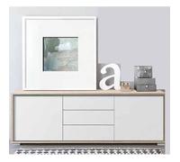 Buffet de 2 portes + 3 tiroirs coloris Chêne Cambrian - Blanc - Longueur 183 x profondeur 35 x hauteur 63 cm