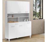 IDMarket Buffet de cuisine CINA 120 cm 6 portes + tiroir Blanc et blanc brillant