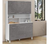 Buffet De Cuisine 120 Cm Cina 6 Portes + Tiroir Blanc Et Effet Béton Gris
