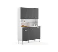 IDMARKET Buffet de cuisine 120 CM CINA 6 portes + tiroir blanc et gris brillant