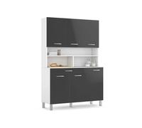 IDMarket - Buffet de cuisine 120 CM CINA 6 portes + tiroir blanc et gris brillant