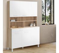 Buffet de cuisine 120 cm cina 6 portes + tiroir façon hêtre et blanc