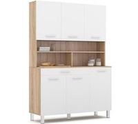IDMarket - Buffet de Cuisine 120 CM CINA 6 Portes + tiroir façon hêtre et Blanc