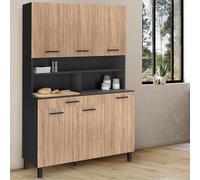 Buffet De Cuisine 120 Cm Cina 6 Portes + Tiroir Noir Et Façon Hêtre Noir