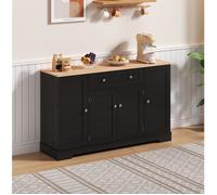 Buffet de cuisine 138 cm avec 4 portes et 1 tiroir étagères réglables MDF noir anti-basculement