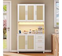 Buffet De Cuisine 183cm, 5 Portes Et 3 Tiroirs, Lumières Décoratives LED Contrôlées par Application, 2 X USB, 2 X Prises, Étagères Réglables, Idéal pour Les Cuisines Et Salles À Manger