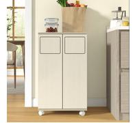 Buffet de cuisine 46 7x35x80 cm effet bois clair 2 portes roulettes blanches tri déchets rangement cuisine repas compact