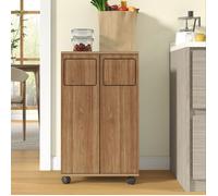 Buffet de Cuisine 46 x 35 x 80 cm tri des déchets 2 portes roulettes aspect chêne format compact