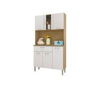 Buffet de Cuisine 6 Portes 1 Tiroir Chêne et Blanc 5 Niches L92 H170.5 P36.3 cm - L 92 x l 36.3 x H 170.5 cm