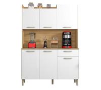 Buffet de Cuisine 6 Portes 1 Tiroir Chêne et Blanc L 121.5 H 176 P 36.3 cm