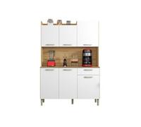 Buffet de Cuisine 6 Portes 1 Tiroir Chêne et Blanc L 121.5 H 176 P 36.3 cm - L 121.5 x l 36.3 x H 176 cm