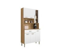 Buffet de Cuisine 6 Portes 1 Tiroir Chêne et Blanc L 90.9 H 173.5 P 36.3 cm - L 90.9 x l 36.3 x H 173.5 cm
