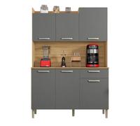 Buffet de Cuisine 6 Portes 1 Tiroir Chêne et Gris L 121.5 H 176 P 36.3 cm