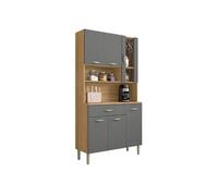 Buffet de Cuisine 6 Portes 1 Tiroir Chêne et Gris L 90.9 H 173.5 P 36.3 cm - L 90.9 x l 36.3 x H 173.5 cm