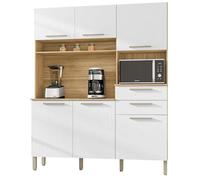 Buffet de Cuisine 6 Portes 2 Tiroirs Chêne et Blanc L 160.7 H 196 P 38.8 cm