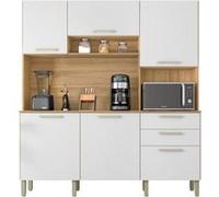 ACTUAL DIFFUSION Buffet de Cuisine 6 Portes 2 Tiroirs Chêne et Blanc L 180.2 H 198 P 38.8 cm