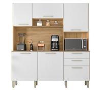 Buffet de Cuisine 6 Portes 2 Tiroirs Chêne et Blanc L 180.2 H 198 P 38.8 cm - L 180.2 x l 38.8 x H 198 cm