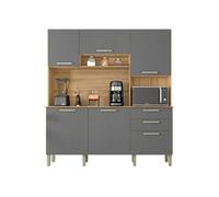 Buffet de Cuisine 6 Portes 2 Tiroirs Chêne et Gris L 180.2 H 198 P 38.8 cm - L 180.2 x l 38.8 x H 198 cm