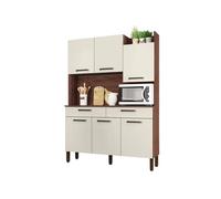 Buffet de Cuisine 6 Portes 2 Tiroirs Noyer Blanc 10 Niches L 132 H 186 P 38.8 cm - L 132 x l 38.8 x H 186 cm
