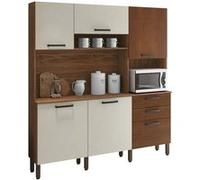 ACTUAL DIFFUSION Buffet de Cuisine 6 Portes 2 Tiroirs Noyer et Blanc Ecru L 180.2 H 198 P 38.8 cm