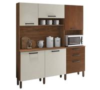 Buffet de Cuisine 6 Portes 2 Tiroirs Noyer et Blanc Ecru L 180.2 H 198 P 38.8 cm - L 180.2 x l 38.8 x H 198 cm