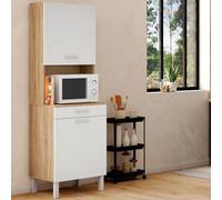 Buffet De Cuisine 60 Cm Cina 2 Portes + Tiroir Façon Hêtre Et Blanc Blanc