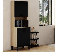 Buffet De Cuisine 60 Cm Cina 2 Portes + Tiroir Façon Hêtre Et Noir Noir