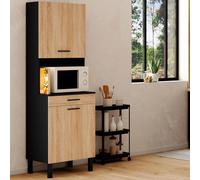 IDMarket - Buffet de Cuisine 60 CM CINA 2 Portes + tiroir Noir et façon hêtre