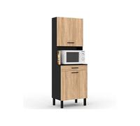 IDMarket Buffet de cuisine CINA 60 cm 2 portes + tiroir Noir façon hêtre