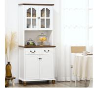 Buffet de Cuisine 76 x 38 x 182 cm 2 tiroirs compartiment ouvert compartiment fermé meuble vitrine fermeture douce blanc
