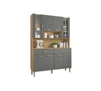 KITS PARANA Buffet de Cuisine 8 Portes 2 Tiroirs Chêne et Gris L 121.4 H 173.5 P 36.3 cm