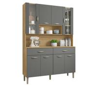 Buffet de Cuisine 8 Portes 2 Tiroirs Chêne et Gris L 121.4 H 173.5 P 36.3 cm - L 121.4 x l 36.3 x H 173.5 cm