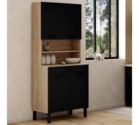 Buffet de cuisine 80 cm cina 4 portes + tiroir façon hêtre et noir