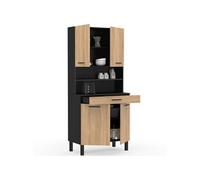 IDMarket – Buffet de cuisine CINA 80 cm – 4 portes + tiroir – noir et façon hêtre