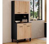 IDMarket - Buffet de cuisine 80 CM CINA 4 portes + tiroir noir et façon hêtre