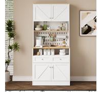 Buffet de Cuisine 80 cm Meuble Cuisine Vaisselier avec Plan de Travail Panneau Perforé pour Salle à Manger Vintage Bois Blanc